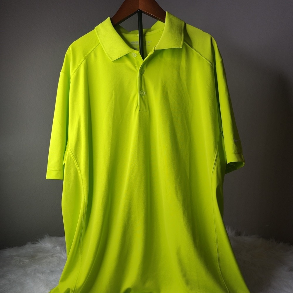 Nike Golf Polo Shirt Men XL Lime Green Dri-FIT Short Sleeve Neon High Vis Solid